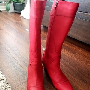 Red leather tall wedge boots size 8M New!!!